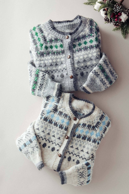 Nordic Pattern Wool Blend Button Cardigan Sweater