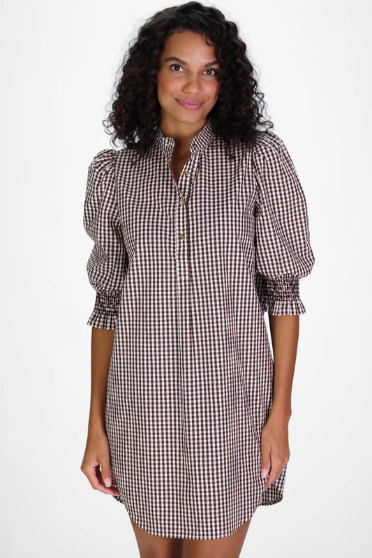 Percy Popover Dress in Brown Gingham