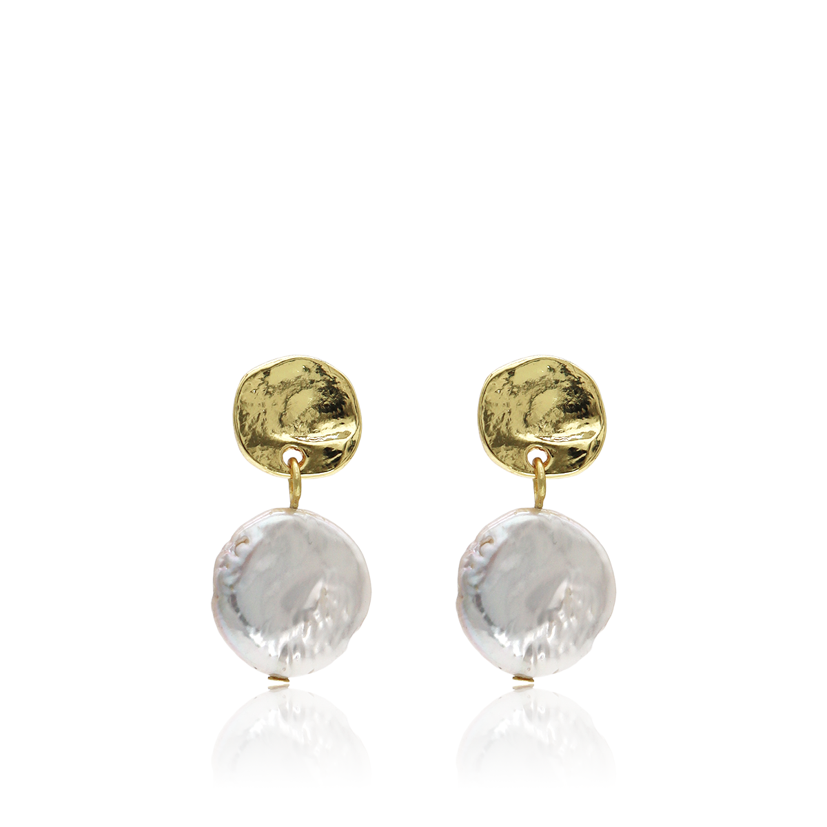 Elegant Coin Studs with Flat Pearl Drop