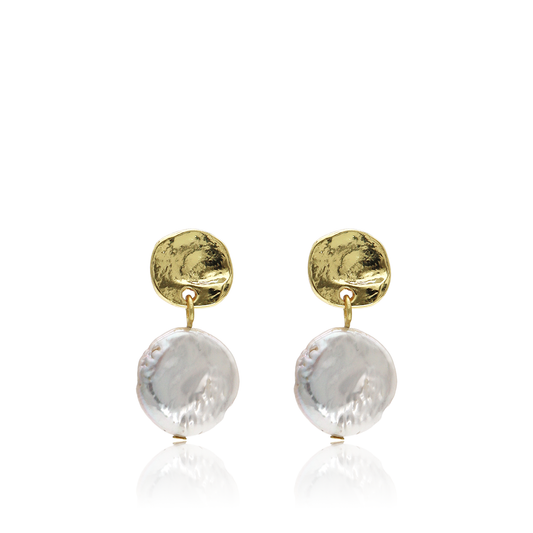 Elegant Coin Studs with Flat Pearl Drop