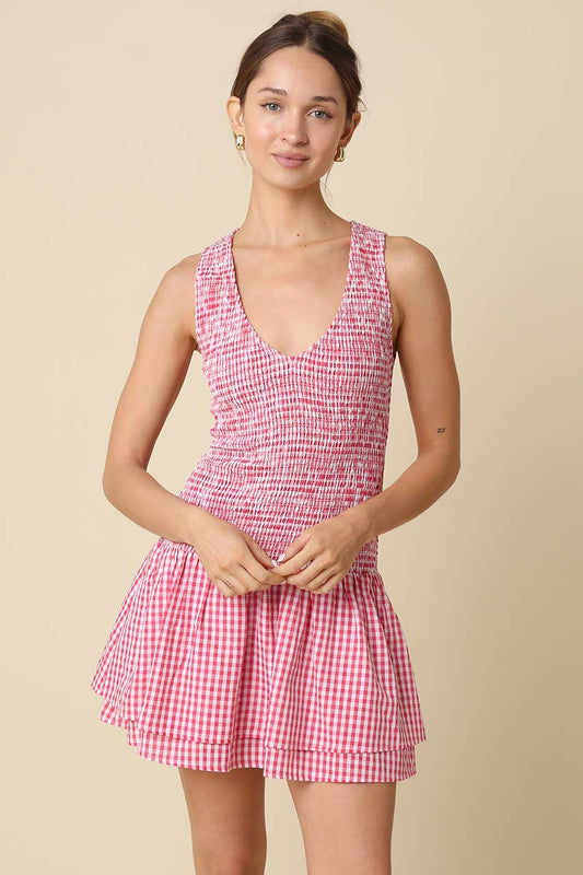 Gingham Tiered Mini Dress