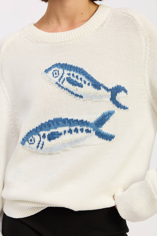 LONG SLEEVE KNITTED GRAPIC SARDINE  SWEATER